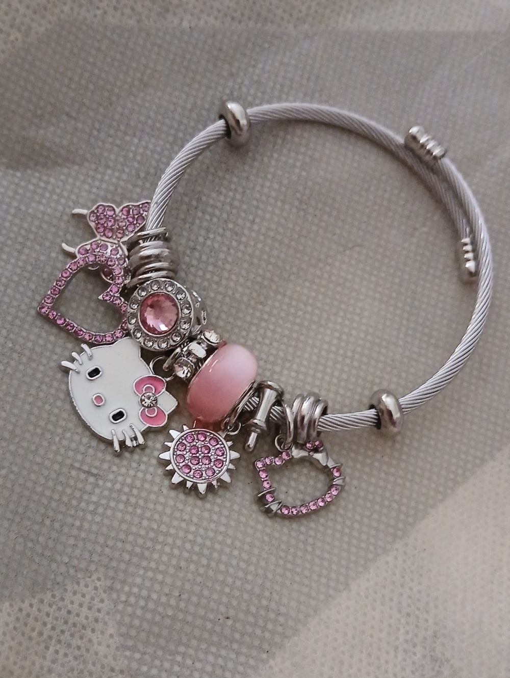 Pink Charm Cable Bracelet with Enamel Character and Sparkling Accents